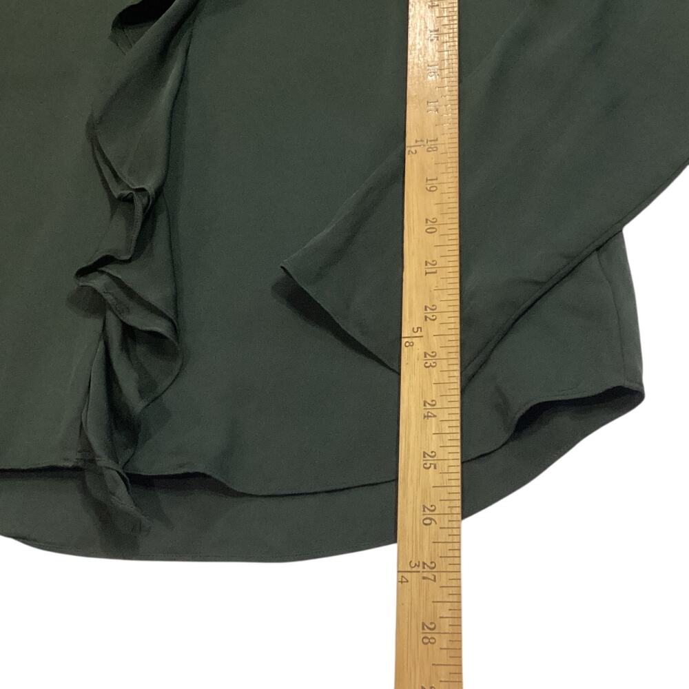 Theory 100% Silk Ruffle Front V-Neck Long Sleeve Georgette Blouse Shirt Size M - Picture 7 of 7